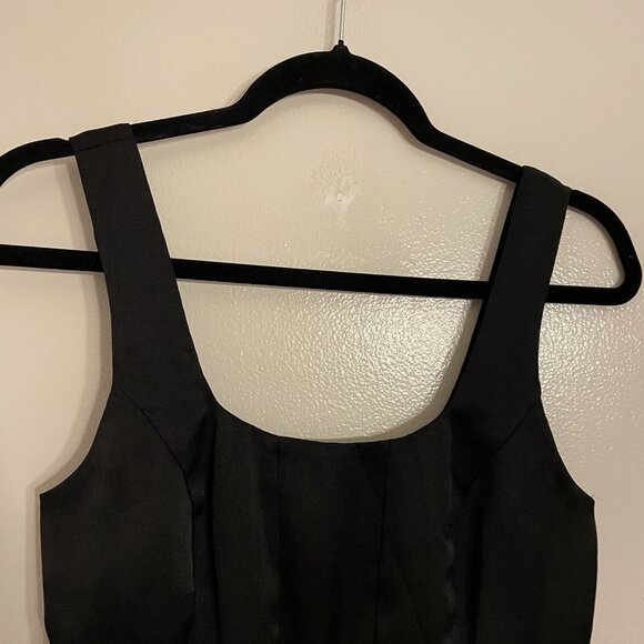 Express Women XS Black Satin Y2K 90s Grunge Scoop Neck Cropped Corset Tank Top - Picture 3 of 8